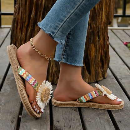 Ceeprints Linen Sunflower Flip-Flops