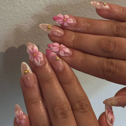 Flower French Almond No. 05 press-on nails