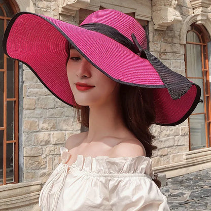 Korean Style Summer Straw Hat – Large Brim Sun Protection Beach Hat