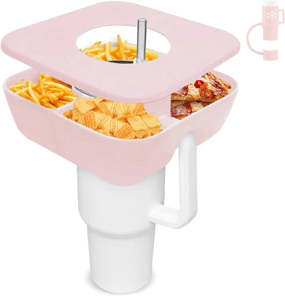 Silicone Snack Bowl with Lid – 4-Section Tray for 40oz Tumbler, 1PC Accessory