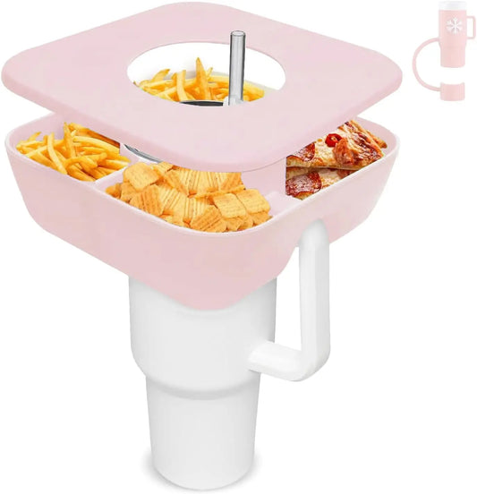 Silicone Snack Bowl with Lid – 4-Section Tray for 40oz Tumbler, 1PC Accessory