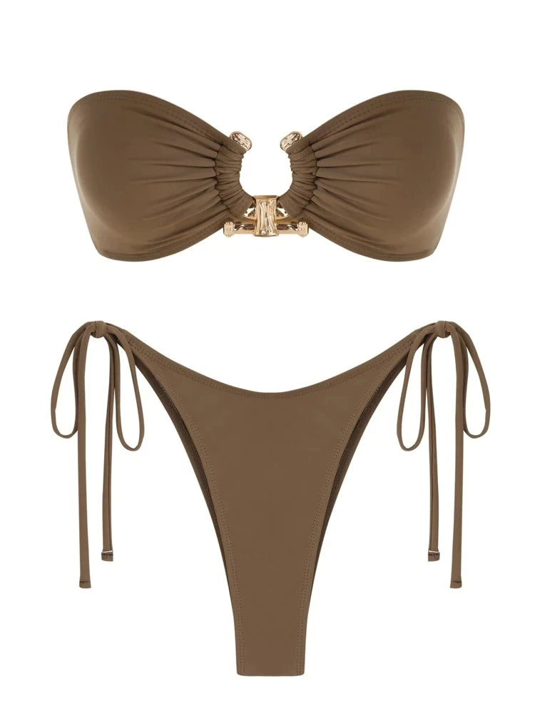 O-Ring Bandeau Bikini – Sexy Tie-Side Swimsuit for Women