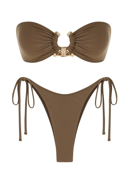 O-Ring Bandeau Bikini – Sexy Tie-Side Swimsuit for Women