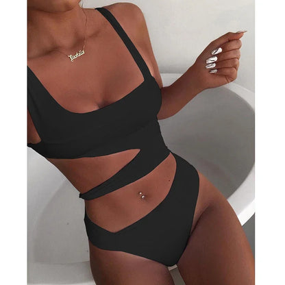 Sexy One-Shoulder Bikini Set – White Patchwork Swimsuit