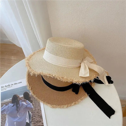 Japanese Style Hairy Edge Straw Beach Hat – Women's Summer Sun Protection Hat