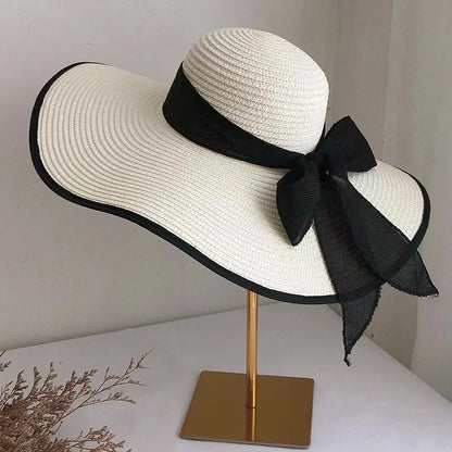 Wide Brim Straw Fedora Hat for Women – French Retro Summer Sun Hat