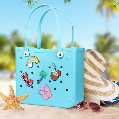 8PCS Cute Beach Bag Charms – Colorful PVC Buckles & Cartoon DIY Pins