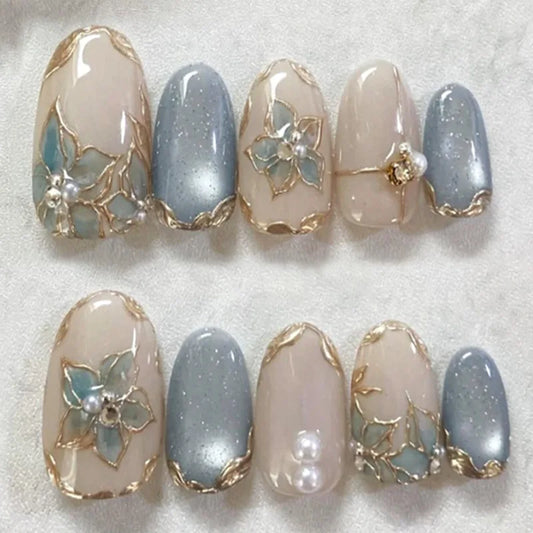 Flower French Almond No. 27 press-on nails