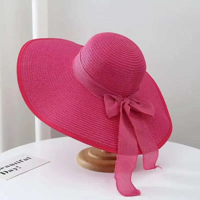 Wide Brim Straw Hat for Women – Retro French Summer Sun Hat