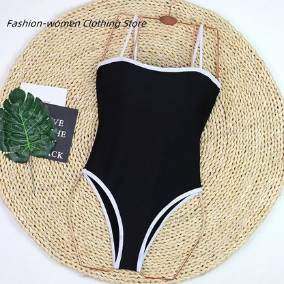 Elegant Black & White One-Piece Swimsuit – Chic & Timeless Beachwear