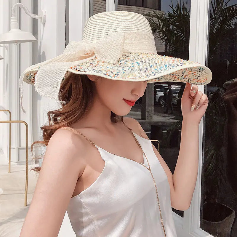 Korean Style Summer Straw Hat – Large Brim Sun Protection Beach Hat