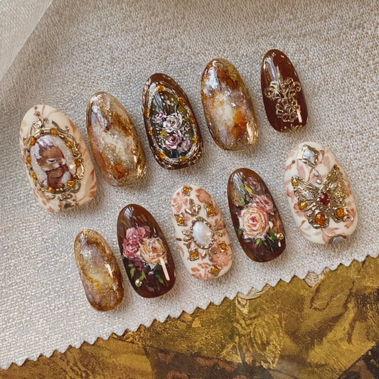 Flower French Almond No. 37 press-on nails