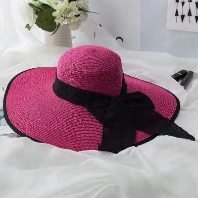 Wide Brim Straw Fedora Hat for Women – French Retro Summer Sun Hat