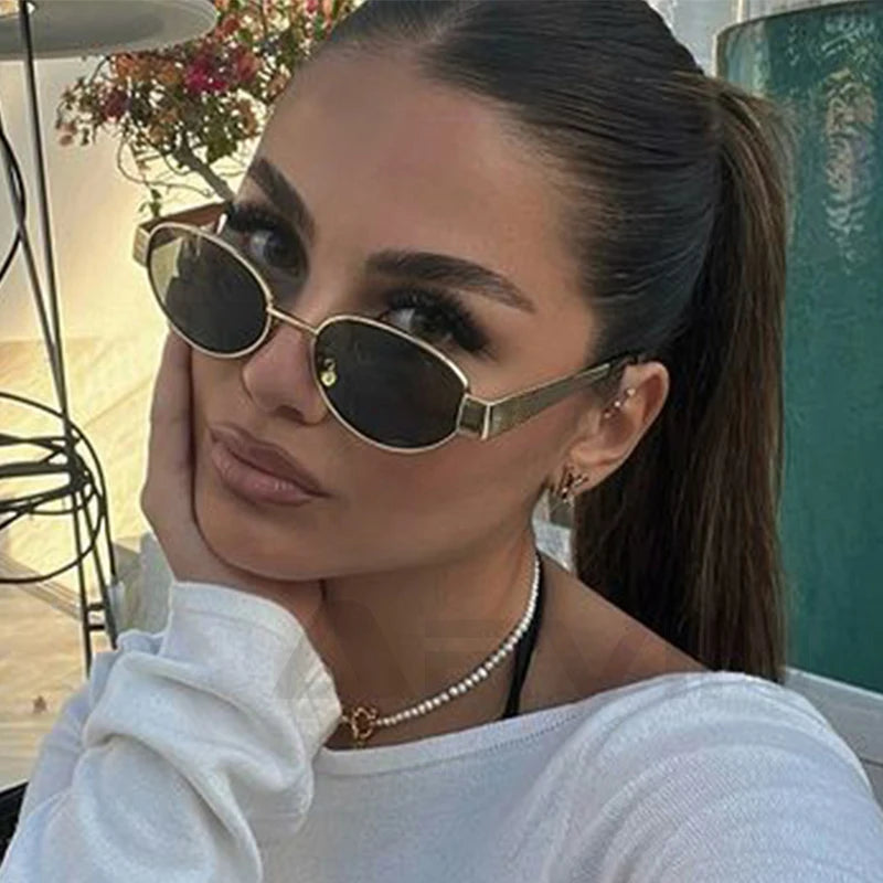 Fashion Oval Sunglasses – Retro Trend Metal Frame UV400 Eyewear
