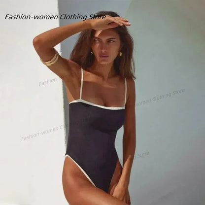 Elegant Black & White One-Piece Swimsuit – Chic & Timeless Beachwear