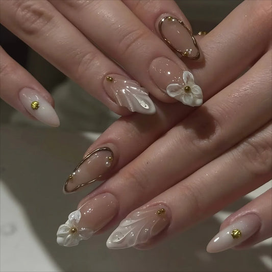 Flower French Almond No. 09 press-on nails