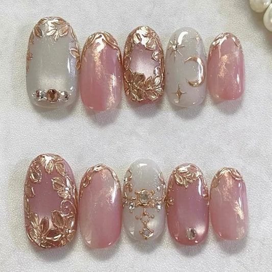 Flower French Almond No. 30 press-on nails