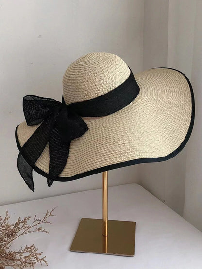 Wide Brim Straw Fedora Hat for Women – French Retro Summer Sun Hat
