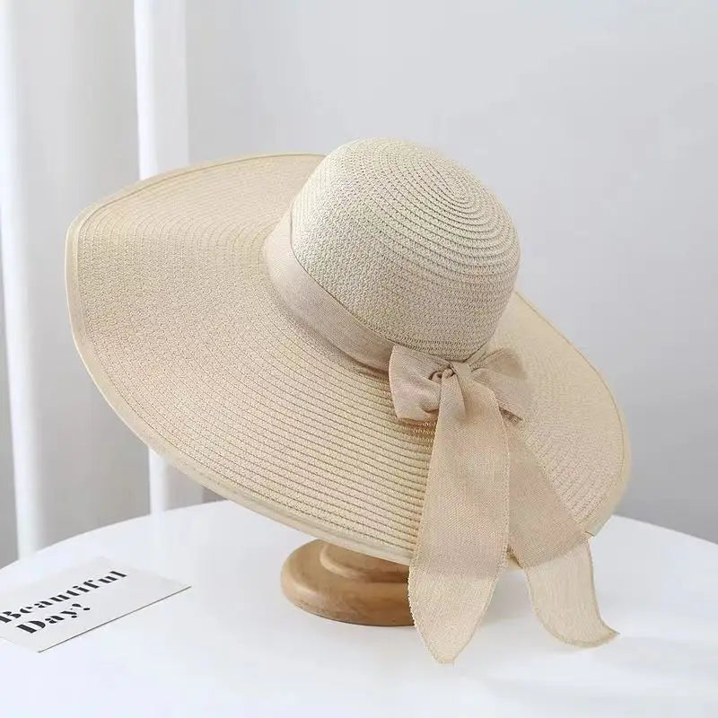 Wide Brim Straw Hat for Women – Retro French Summer Sun Hat