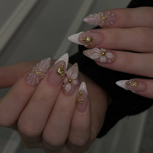 Flower French Almond No. 01 press-on nails