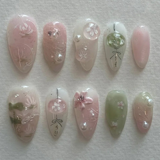 Flower French Almond No. 43 press-on nails