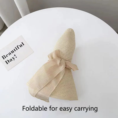 Wide Brim Straw Hat for Women – Retro French Summer Sun Hat