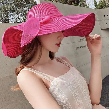 Korean Style Summer Straw Hat – Large Brim Sun Protection Beach Hat