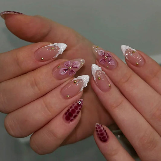Flower French Almond No. 14 press-on nails