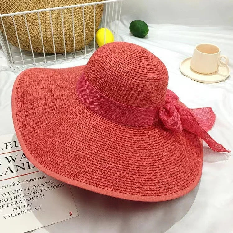 Wide Brim Straw Fedora Hat for Women – French Retro Summer Sun Hat