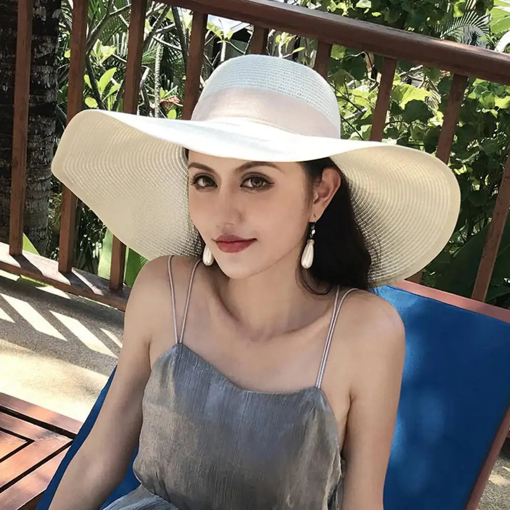 Women's Large Brim Straw Hat – Big Bow Sun Protection Beach Hat