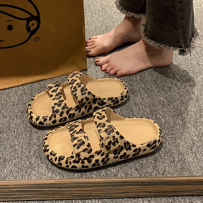 Women’s Leopard Print Platform Slippers – Casual Thick Sole Sandals