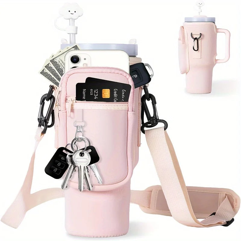 1/2/4PCS 40oz Water Bottle Carrier – Adjustable Strap Pouch for Thermos/Mugs