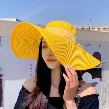 Korean Style Summer Straw Hat – Large Brim Sun Protection Beach Hat