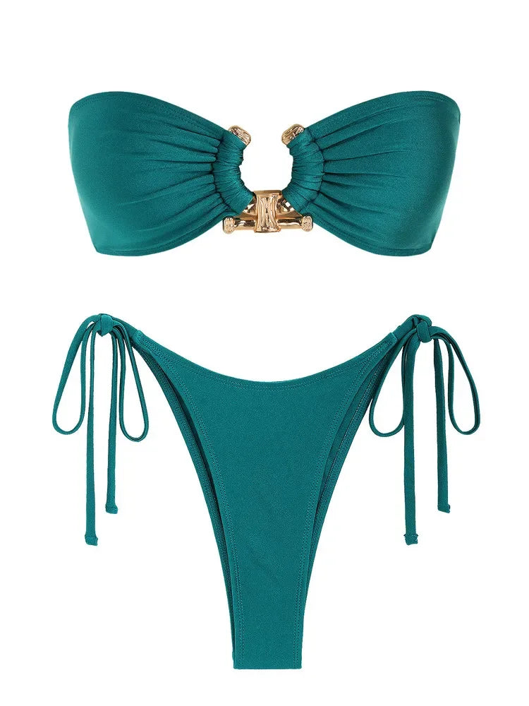O-Ring Bandeau Bikini – Sexy Tie-Side Swimsuit for Women