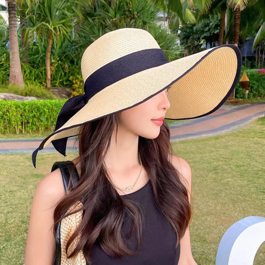 Women's Large Brim Straw Hat – Big Bow Sun Protection Beach Hat