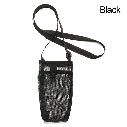 Portable Water Bottle Holder – Mesh Sleeve with Strap & Phone Pocket