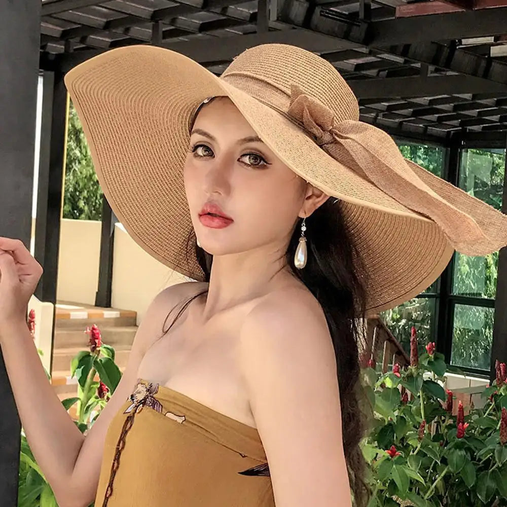 Women's Large Brim Straw Hat – Big Bow Sun Protection Beach Hat