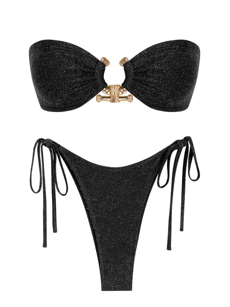 O-Ring Bandeau Bikini – Sexy Tie-Side Swimsuit for Women