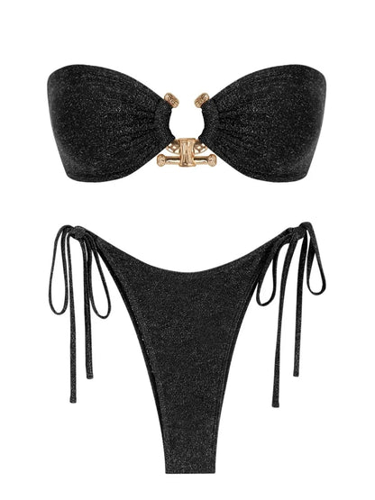 O-Ring Bandeau Bikini – Sexy Tie-Side Swimsuit for Women