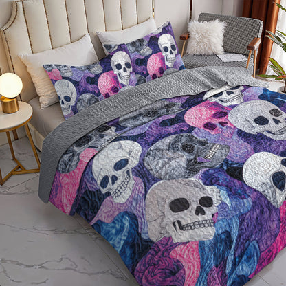 Ceeprints All Season Quilt 3-Piece Set Purple Skull