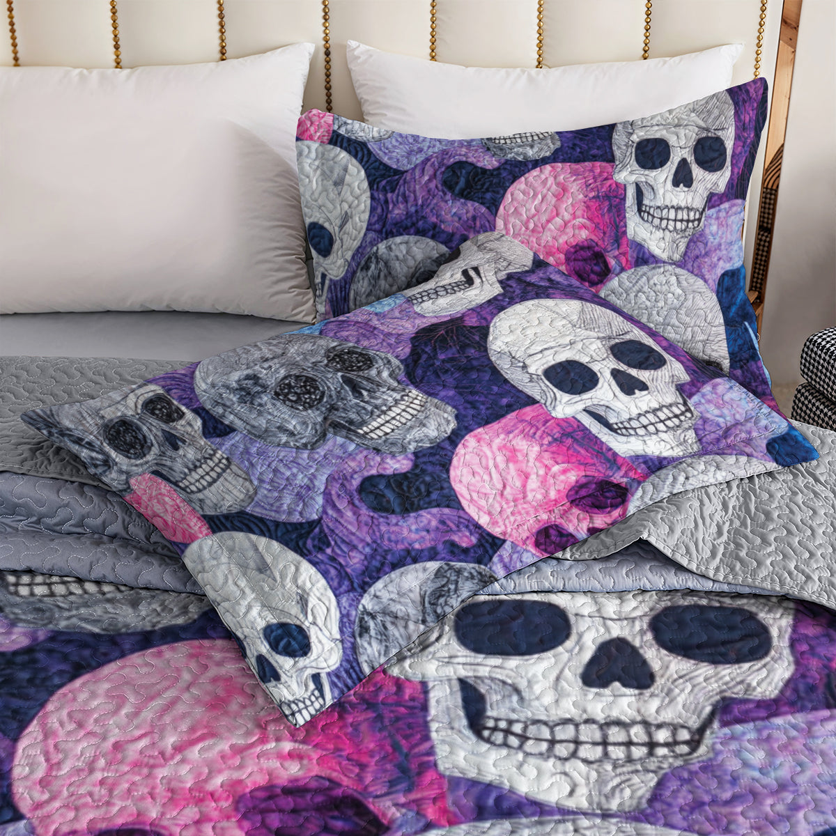 Ceeprints All Season Quilt 3-Piece Set Purple Skull