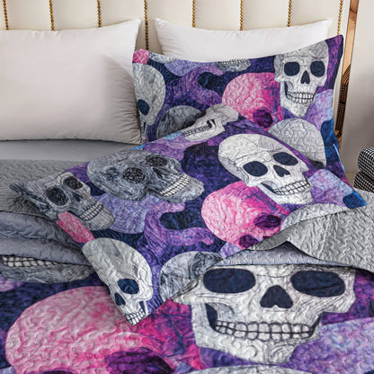 Ceeprints All Season Quilt 3-Piece Set Purple Skull