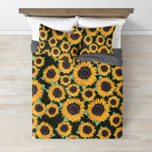 Ceeprints Quilt 3-Piece Set Sunflower Checkered pattern fabric