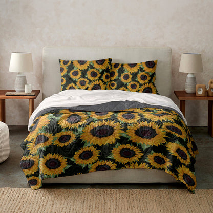 Ceeprints Quilt 3-Piece Set Sunflower Checkered pattern fabric
