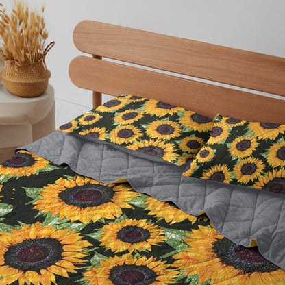 Ceeprints Quilt 3-Piece Set Sunflower Checkered pattern fabric