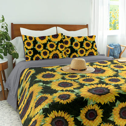 Ceeprints Quilt 3-Piece Set Sunflower Checkered pattern fabric