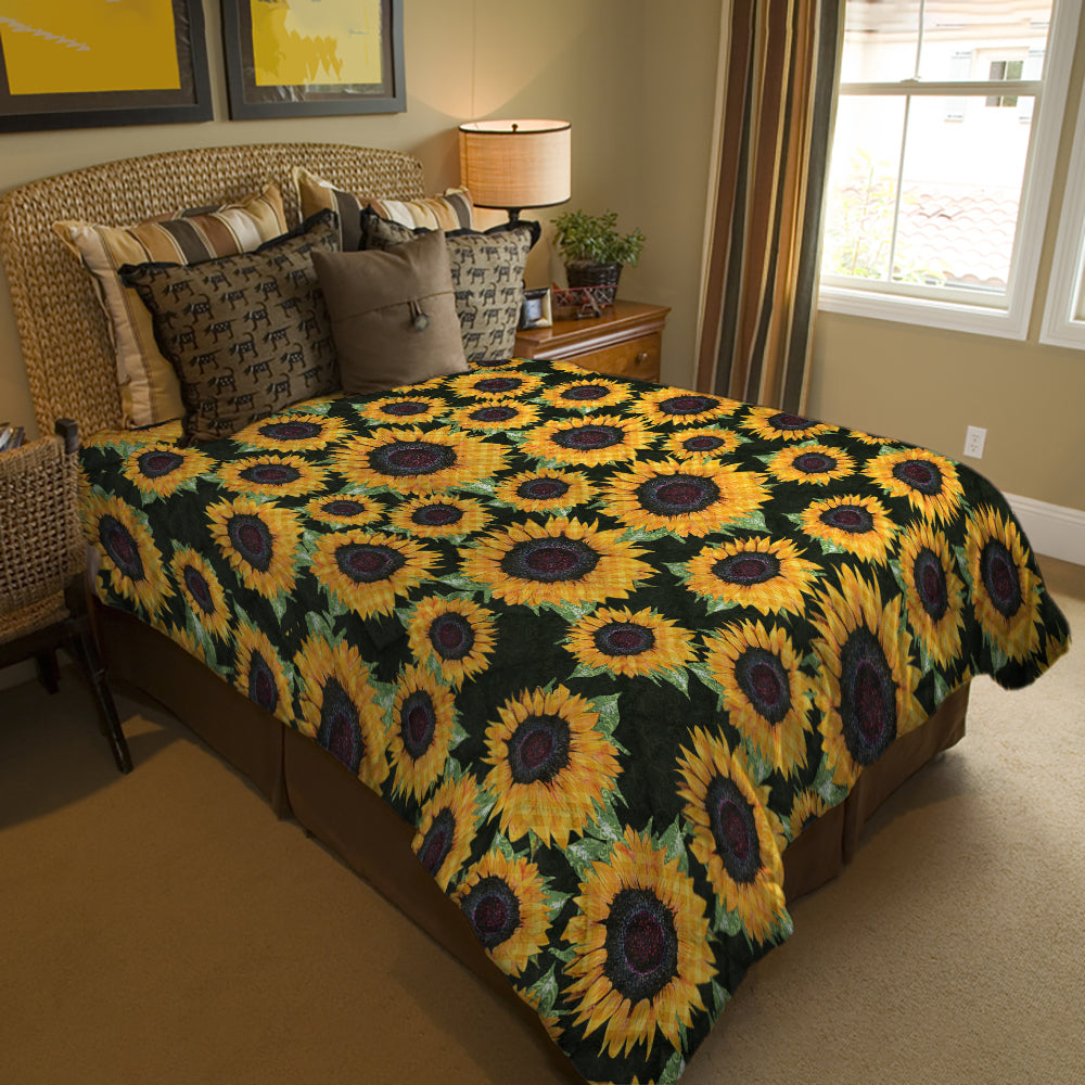 Ceeprints Quilt 3-Piece Set Sunflower Checkered pattern fabric