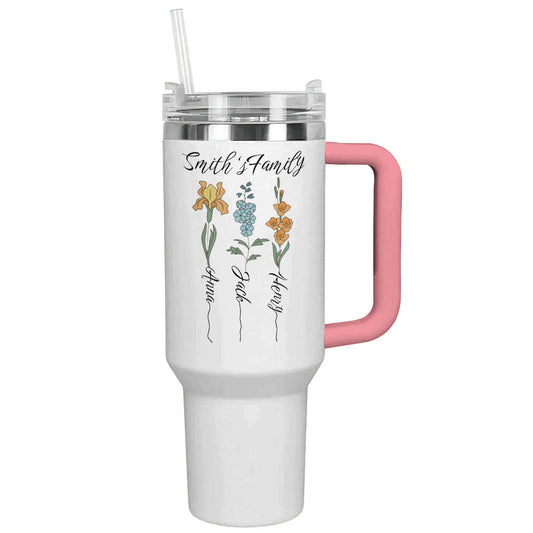 Ceeprints Personalized Tumbler Birth Month Flower with Kid's Names