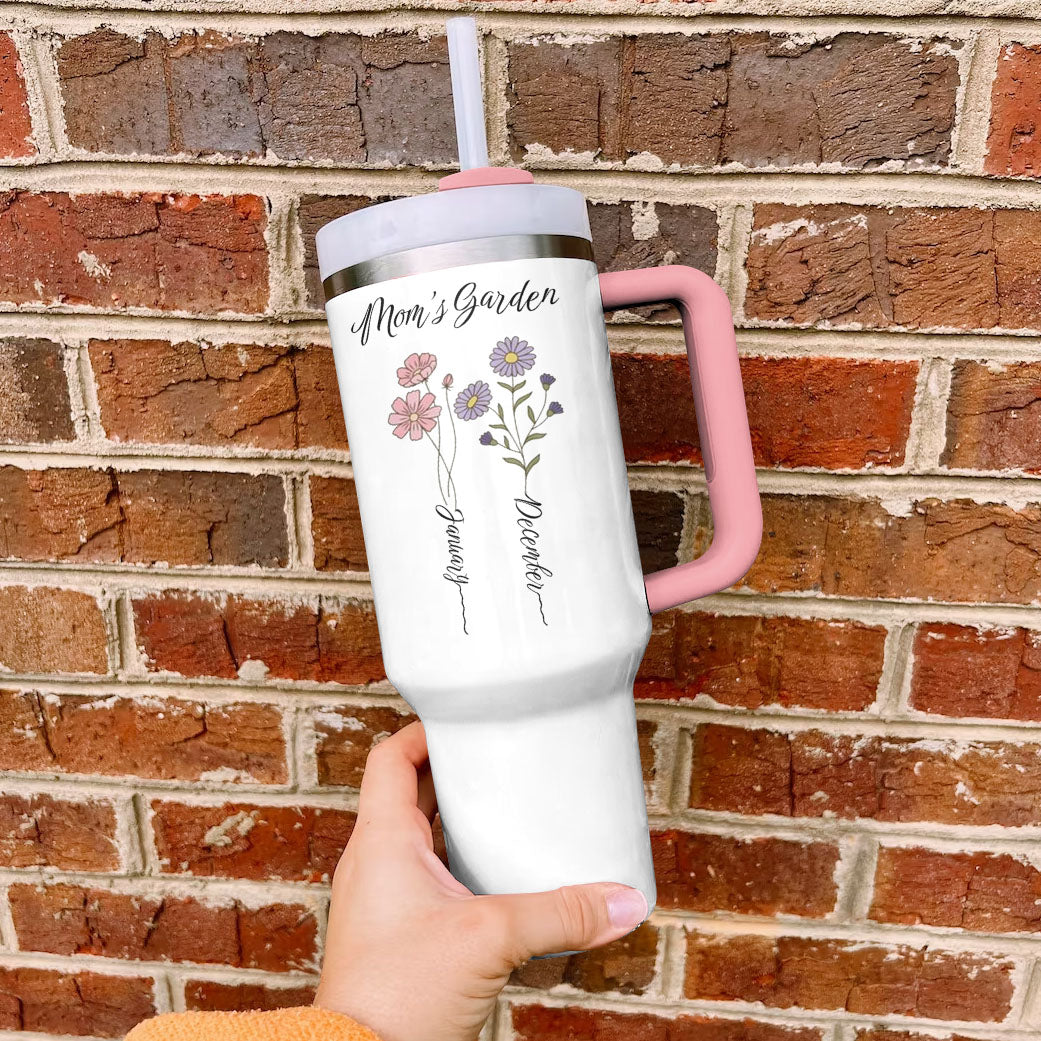 Ceeprints Personalized Tumbler Birth Month Flower with Kid's Names