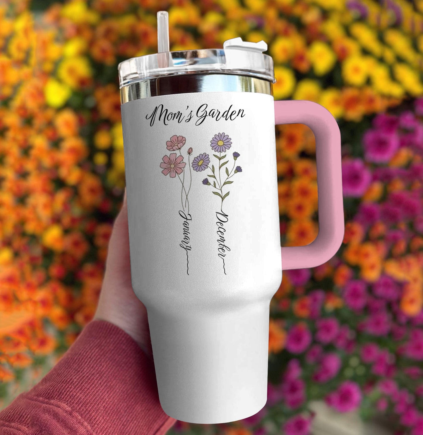 Ceeprints Personalized Tumbler Birth Month Flower with Kid's Names